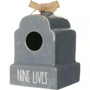 NEW Rae Dunn - NINE LIVES - Tombstone Ceramic Birdhouse / Home Decor - So Fun!